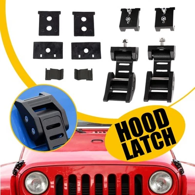 Para Jeep Wrangler JK 2007-2018 Pestillos de capó de metal Bloqueo de capó Kit Soporte Foto 1 de 4