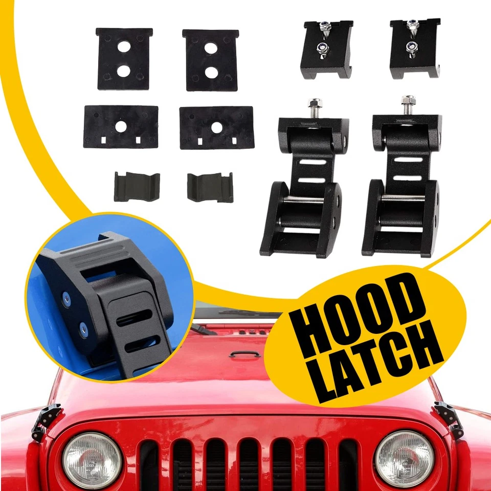 Para Jeep Wrangler JK 2007-2018 Pestillos de capó de metal Bloqueo de capó Kit Soporte Foto 1 de 4