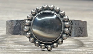 Vintage Mexico Sterling 925 Brownish Gray Cats Eye Chrysoberyl Studded Sun Cuff - Picture 1 of 18