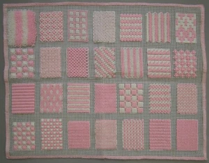 CIRCA 1900 ANTIQUE DUTCH BERLIN WOOLWORK SAMPLER PINK NEEDLEWORK EMBROIDERY - Picture 1 of 6