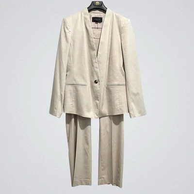Ann Taylor Factory Women’s 16 Blazer Jacket + Straight Leg Pants 2PC Suit Beige - Image 1 of 4
