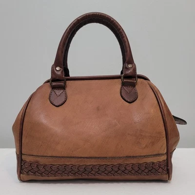 Bolso Cartera Vintage Cuero Genuino Marrón Asa Superior Cartera Acento Trenzado Y2K Foto 1 de 4