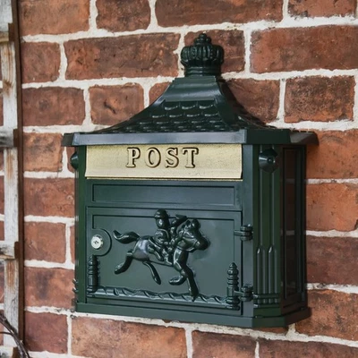 "Huntley" Dark Green Wall Mounted Post Box - Lockable Letter Mail Box - Image 1 of 4