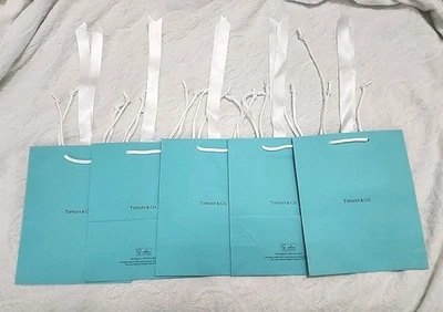 Tiffany & Co Shopping Gift Bag w/ Rope Handles + Ribbon Empty 10"x8"x4" Lot Of 5 - Image 1 of 4