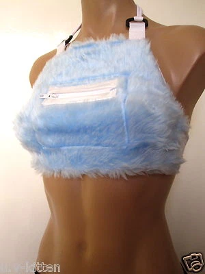 Schminke 🐥 Sujetador de piel crop top cuello halter esponjoso festival club ropa baile UV  Foto 1 de 4