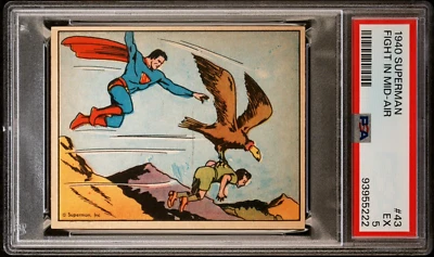 1940 SUPERMAN  CARD #43 FIGHT IN MID-AIR PSA 5 EX RARE ISSUE GUM INC. GRADED - Image 1 of 2