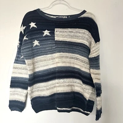 Ralph Lauren Patriotic 蓝色条纹星星毛衣,尺寸 L — 第 1/4 张图片