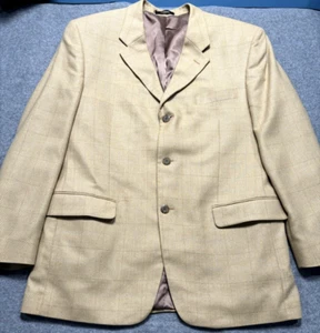 Jones New York Mens Yellow Check Wool/Silk Blazer Suit Jacket Sport Coat 42R - Picture 1 of 13
