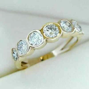 2Ct Round Cut Moissanite Eternity Wedding Band Ring In 14K Yellow Gold Plated - Picture 1 of 9