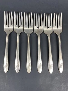 6-Oneida Silver Queen Bess II Silverplate 1946 Tudor forchette per insalata/dessert floreale - Foto 1 di 5
