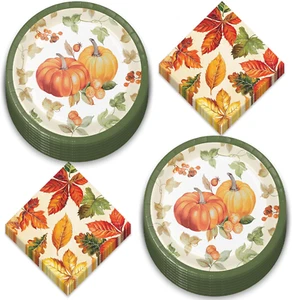 Fall Party Supplies - Farmhouse Pumpkins Paper Dessert Plates and Beverage Napki - Picture 1 of 5