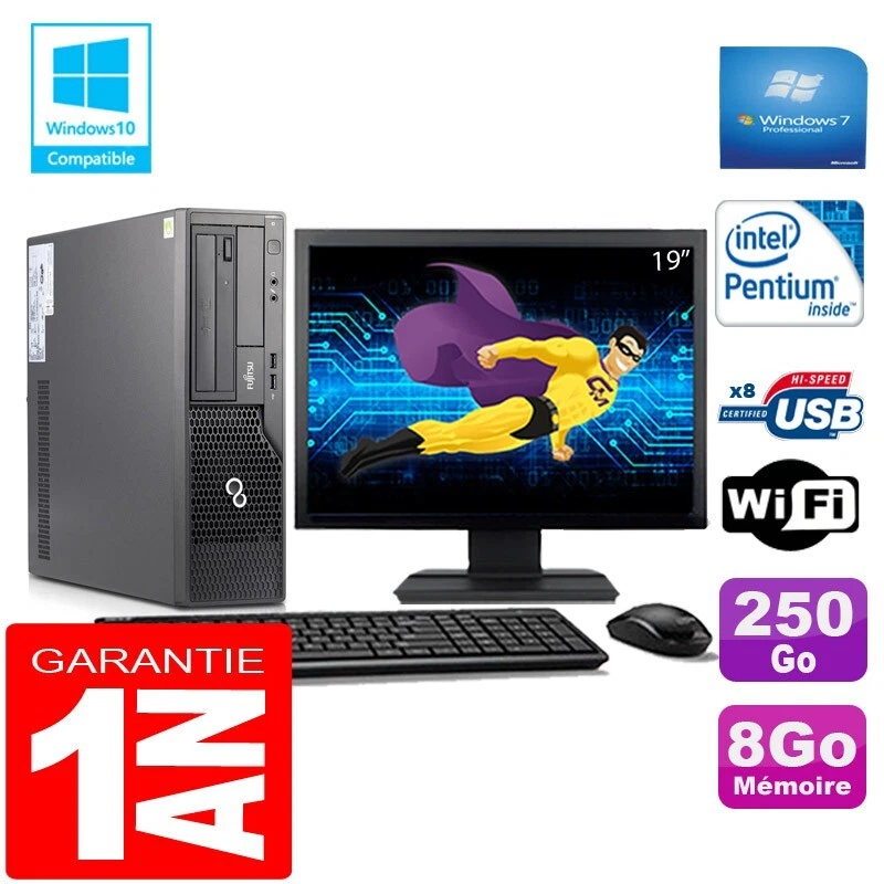 PC Fujitsu Esprimo E500 E85 + SFF G640 RAM 8Go Disco 250Go Wifi W7 Pantalla 19" - Imagen 1 de 1