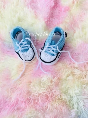 crochet zapatos bebé 3-6 meses bebé niño converse botines, zapatillas color azul... Foto 1 de 4