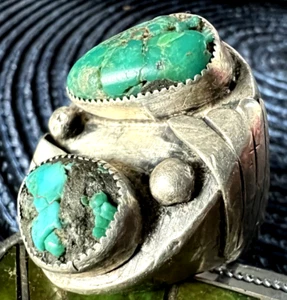 SCHWERER Vintage TÜRKIS STEIN RING Gr. 12,5 40g Sterling Herren Southwestern Navajo - Bild 1 von 9