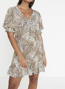 Faithfull The Brand Shirred Animal Print Dress Size 8 New With Tags - Picture 1 of 10
