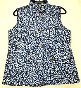 Talbots Floral Quilted Puffer Vest Women S Blue Full Zip Fleece Lined Cozy NWT - Picture 1 of 11