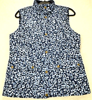 Talbots Floral Quilted Puffer Vest Women S Blue Full Zip Fleece Lined Cozy NWT - Image 1 of 4