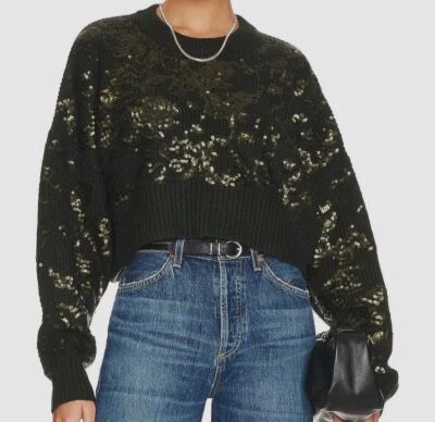 $650 Rag & Bone Womens Green Liza Sequin Rib Trim Wool Sweater Crop Top Size XXS - Image 1 of 4