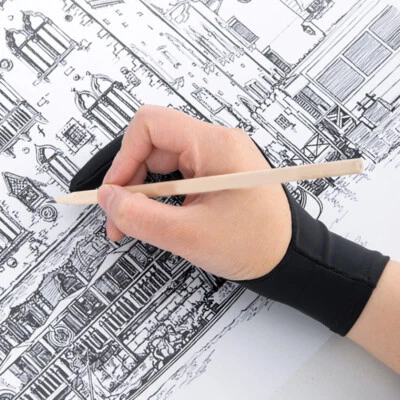 BLACK Two Finger Anti-fouling Glove For Artist Drawing/Pen Graphic Tablet Pad UK - Image 1 of 4