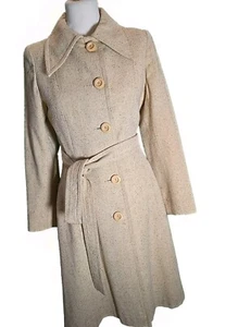 Vintage Ladies 60s Style Coat Collared DRESS Lemony/ Beige Small 6 To 8 - Foto 1 di 11