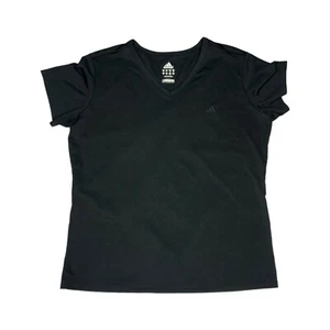 Adidas Black Short Sleeve Climalite V-Neck Womens Large Athletic Workout Shirt - Picture 1 of 4