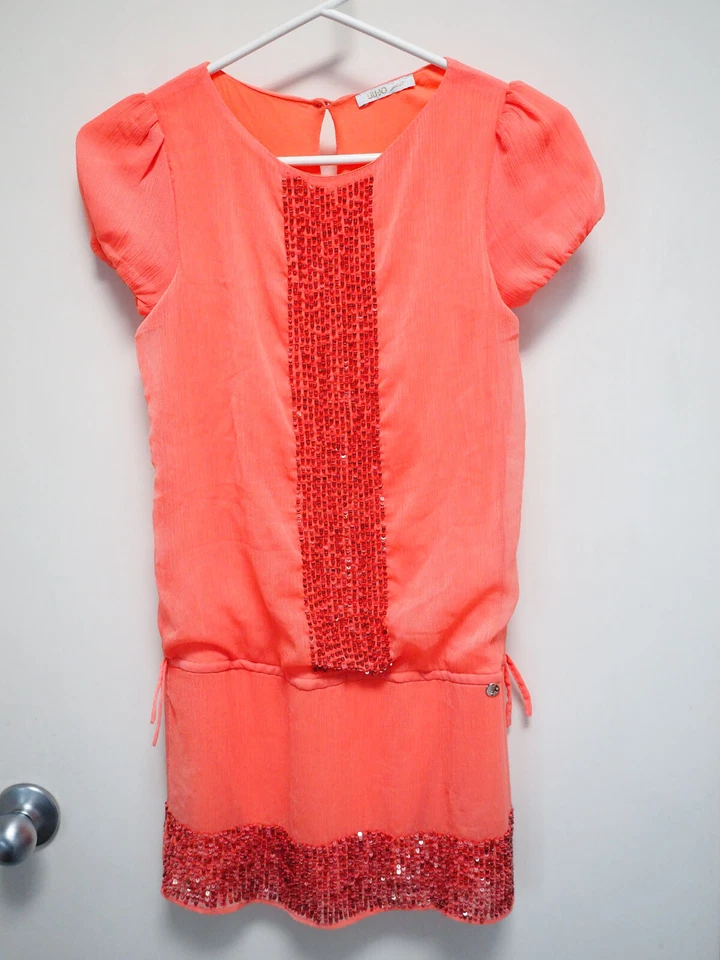 ¡COMO NUEVO! Vestido DISEÑADOR Italiano Junior "Liu-Jo" - NIÑA Talla 10/140 - Naranja Lentejuelas  Foto 1 de 4