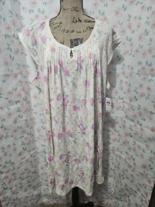 MISS ELAINE, NEW WOMEN'S BEIGE/PINK COTTON BL CAP SLEEVED NIGHTGOWN, SIZE 2X - Picture 1 of 9