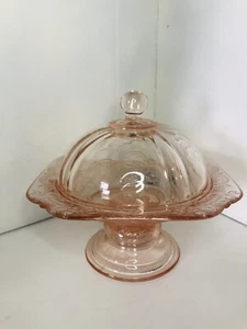 Vintage Indiana Pedestal Domed Depression Glass Candy Dish Madrid pattern Pink - Picture 1 of 8