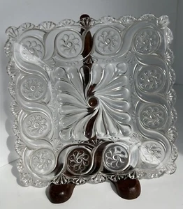 Antique EAPG CANTON Glass Multiple Scroll Swirl Depression Square Plate. - Picture 1 of 11