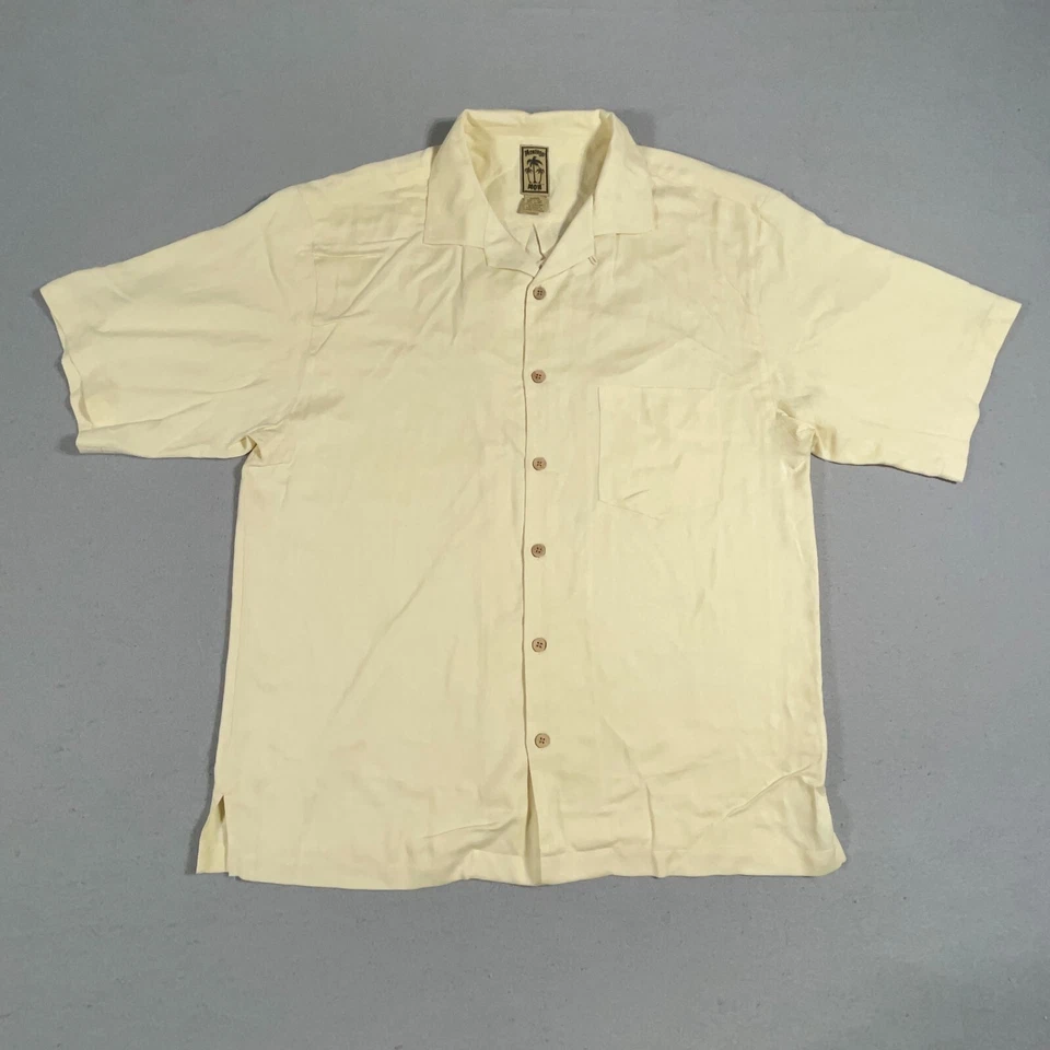 Camisa de campamento hawaiana amarilla tropical 100 % seda talla grande Montego Mon para hombre Foto 1 de 4