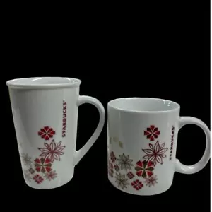 STARBUCKS Christmas 2013 Holiday Red Snowflakes Coffee Mugs Cups - Picture 1 of 7