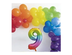 Rainbow Latex Balloon Arch & Number 9 Rainbow 34'' Balloon Birthday Party 42 PCS - Picture 1 of 1