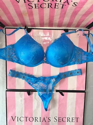 Victoria's Secret Bombshell Bra & T-Back Thong Adds 2 Cups 32D Small Rare Color - Image 1 of 3