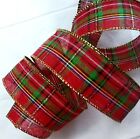 Christmas Tartan Plaid 1.5" X 3 Yards Red Multi-colored Wired Ribbon Winter NEW