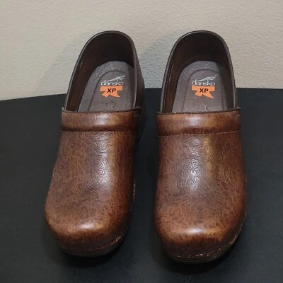 Dansko XP Womens Tooled Leather Brown Floral Professional Clogs 10 US / 40 EUR - Image 1 of 4
