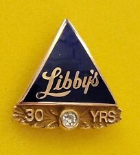 VINTAGE LIBBY'S CAN GOODS 10K GOLD BADGE PIN 30 YEARS "LIBBY LIBBY ON THE LABAL"