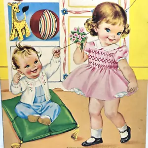 Vintage ORIGINAL Kinderzimmer Papierpuppen USA 2 Baby 2 Kleinkind UNGESCHNITTENES Buch - Bild 1 von 14
