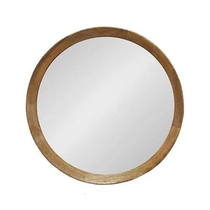 20" Natural Round Wood Framed Accent Mirror - Picture 1 of 8