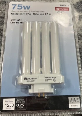 UTILITECH 27W, 75W Daylight 4 Pin/Prong 1250 Lumens CFL Bulb 0933411 SEALED - Image 1 of 2