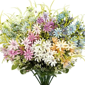 6Pcs Artificial Daisy Silk Flower Outdoor UV Resistant Fake Wildflowers Faux Gre - Picture 1 of 12