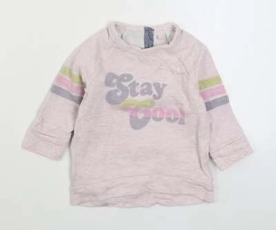 NEXT Girls Pink Striped 100% Cotton Pullover Jumper Size 9-12 Months Button - Image 1 of 4