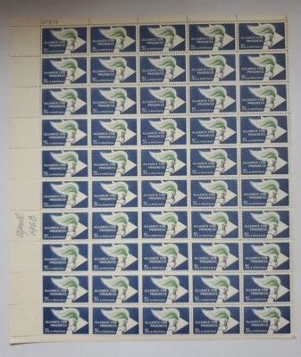 Stamp US 5c Alliance for Progress Sheet of 50 Writing 1963  - Image 1 of 4
