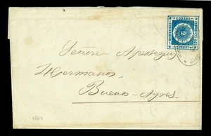 URUGUAY 1862 SUN 120c blue Scott # 16 on cover from Montvideo to Buenos Aires - Picture 1 of 2