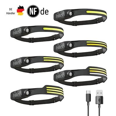 Stirnlampe COB+LED Kopflampe USB Wiederaufladbar Bewegungssensor 5-Modi Akku USB - Bild 1 von 4