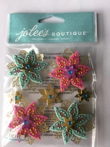 Jolee's Boutique 7 pc Scrapbook stickers FELTED HOLLY FLOWERS New pink teal RARE - Picture 1 of 1