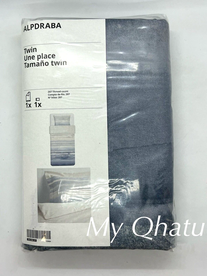 Ikea ALPDRABA Twin Duvet cover and pillowcases blue stripe - 204.606.37