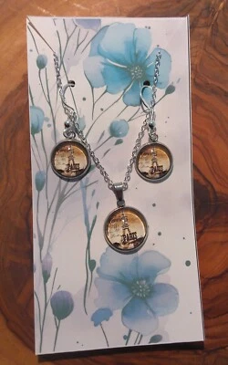 Cabochon Schmuckset Ohrringe Und Halskette Eiffelturm Paris - Bild 1 von 4