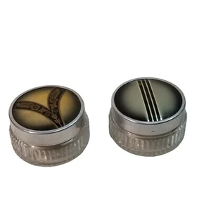 Vintage Art Deco Vanity Glass Bottle Set Ribbed Trinket Jars Lidded 20s Glamour - Picture 1 of 10