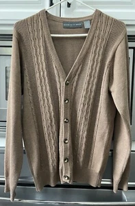 Oscar De La Renta Cardigan Sweater Men’s Medium Tan Button Up Grandpa Old Money - Picture 1 of 12
