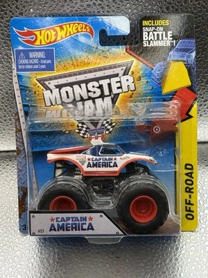Camión todoterreno Monster Jam Capitán América escala 1/64 #57 Battle Slam Hot Wheels Foto 1 de 2